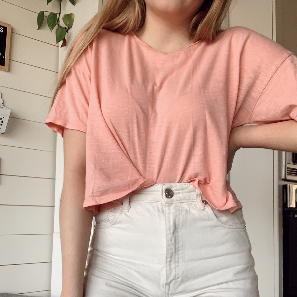 American eagle pink cropped oversized soft and sexy tee